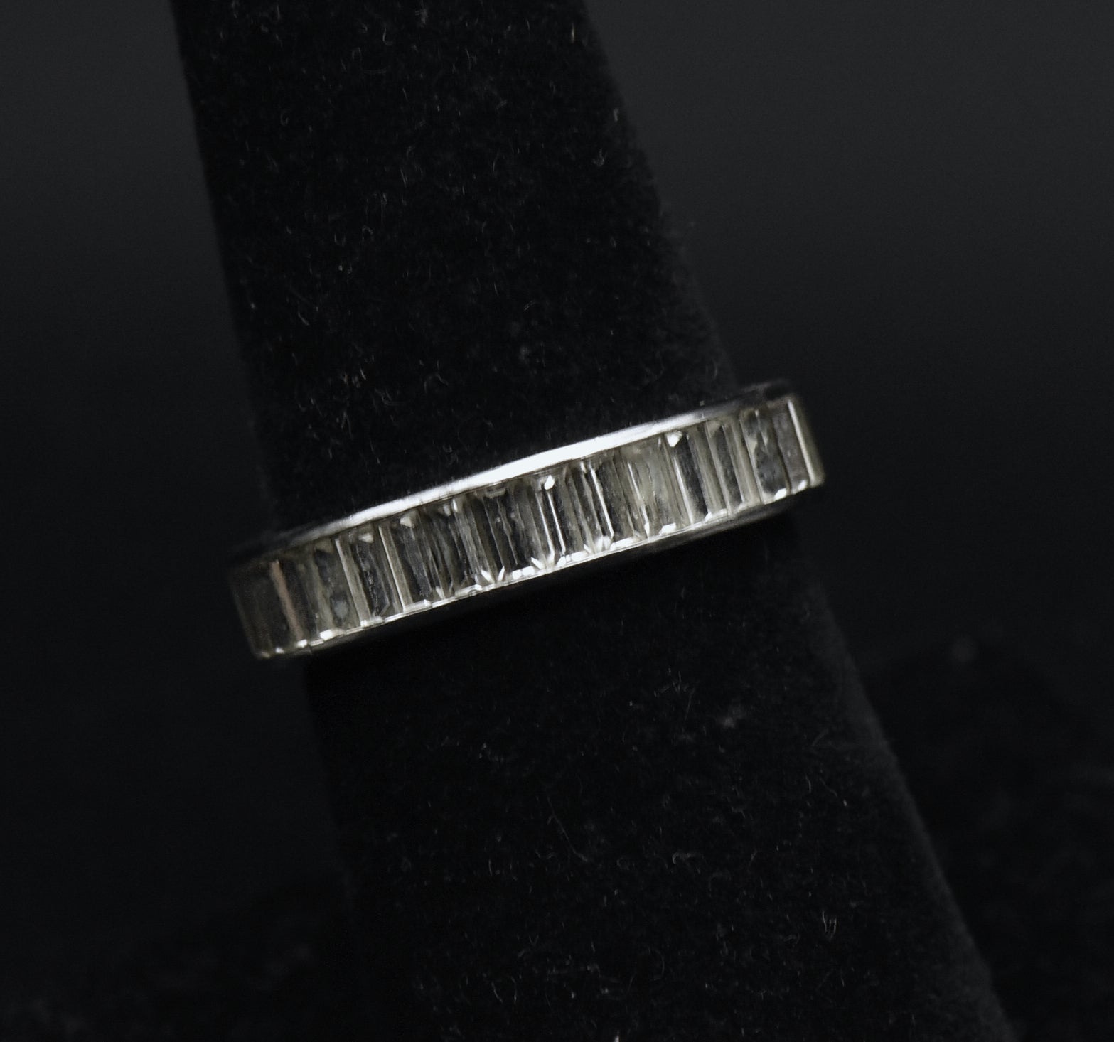 Vintage Channel Set Rhinestone Sterling Silver Ring - Size 6.75