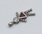 Vintage Synthetic Ruby and CZ Silver Plated Girl Stick Figure Pendant