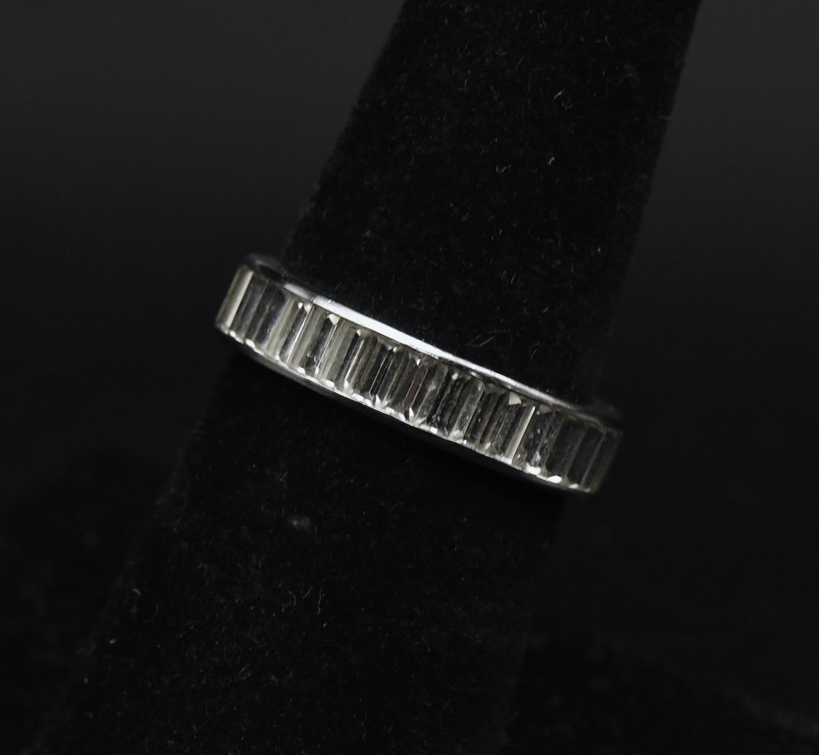Vintage Channel Set Rhinestone Sterling Silver Ring - Size 6.75