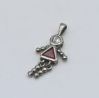 Vintage Synthetic Ruby and CZ Silver Plated Girl Stick Figure Pendant