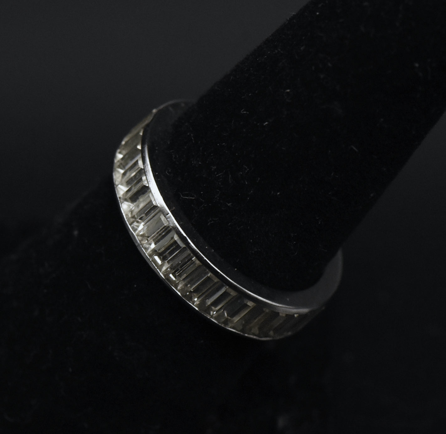 Vintage Channel Set Rhinestone Sterling Silver Ring - Size 6.75