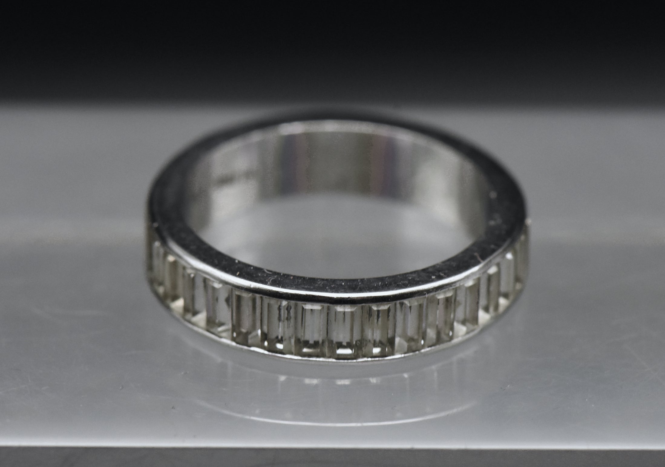Vintage Channel Set Rhinestone Sterling Silver Ring - Size 6.75