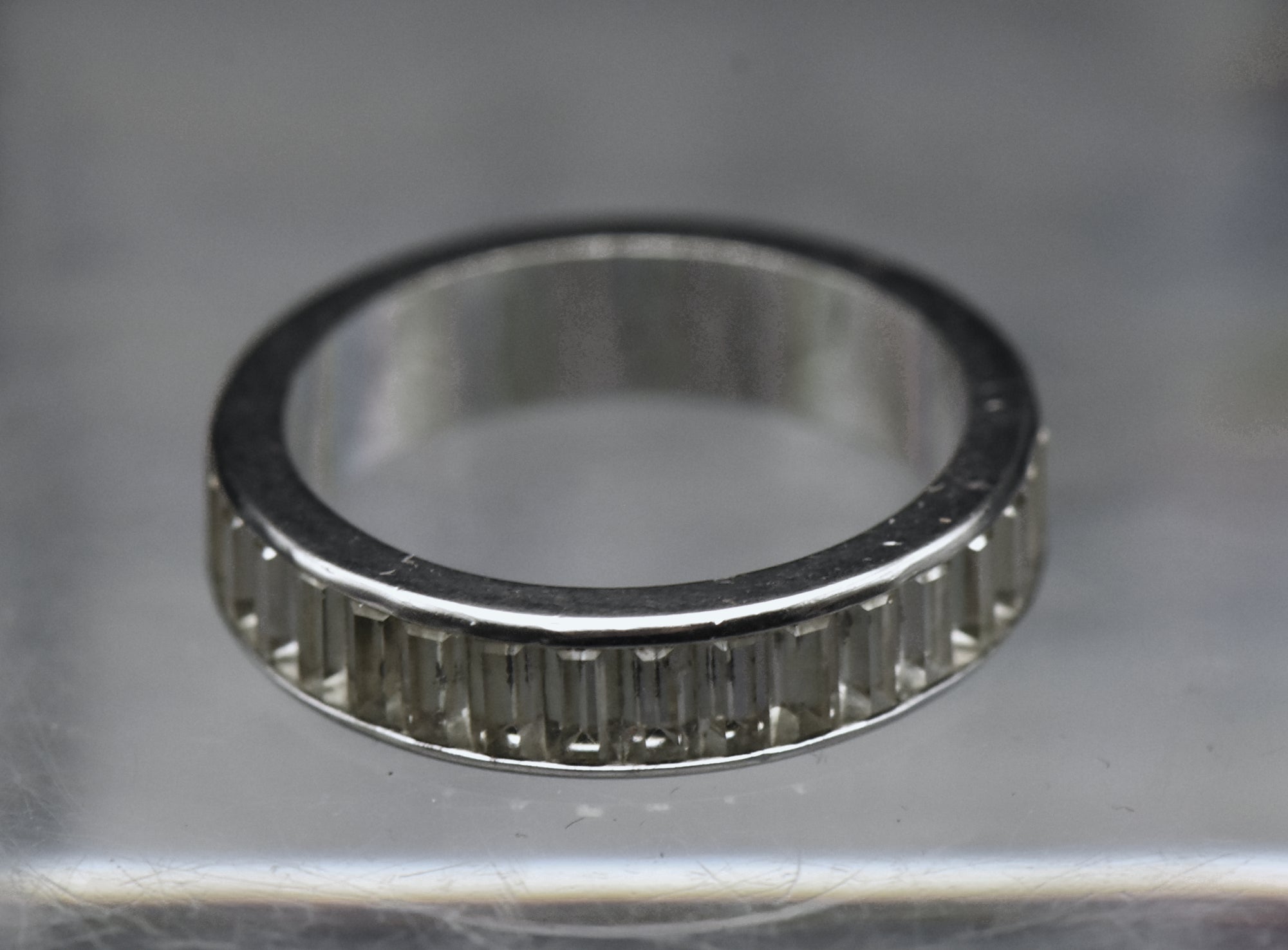 Vintage Channel Set Rhinestone Sterling Silver Ring - Size 6.75