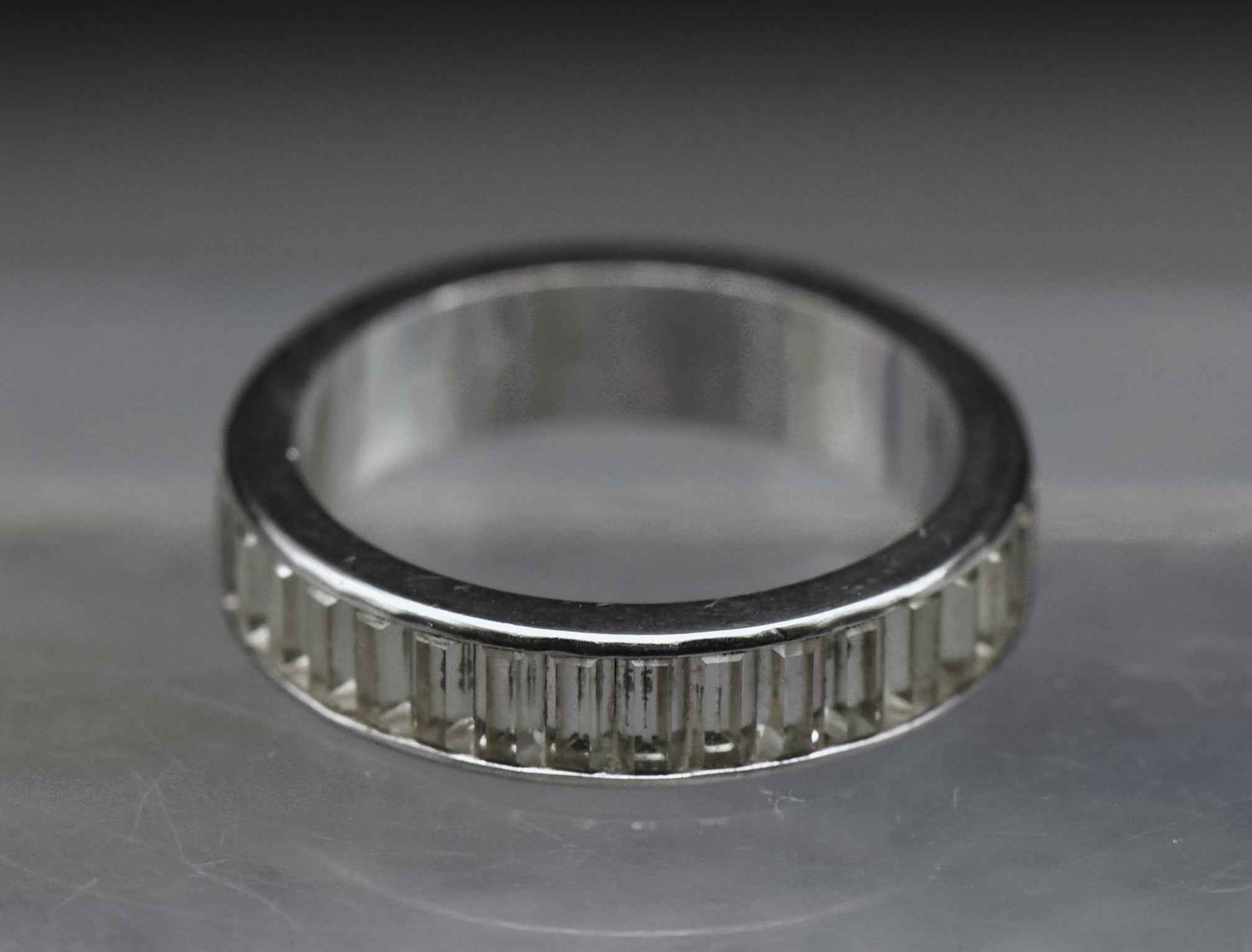 Vintage Channel Set Rhinestone Sterling Silver Ring - Size 6.75