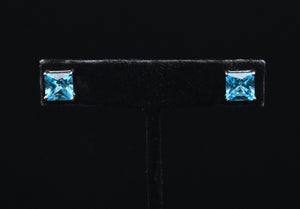 Vintage Sterling Silver Blue Rhinestone Stud Earrings