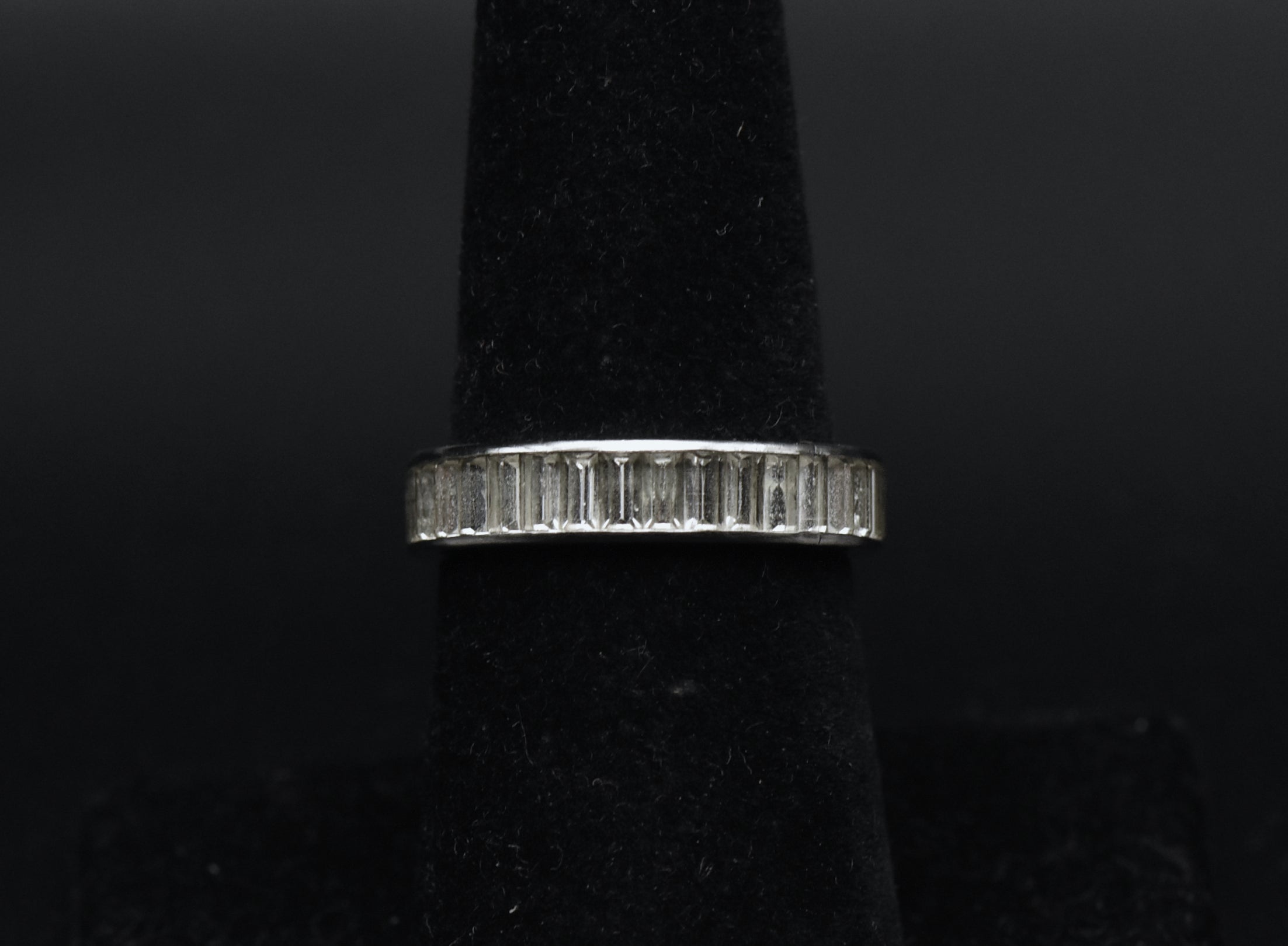 Vintage Channel Set Rhinestone Sterling Silver Ring - Size 6.75