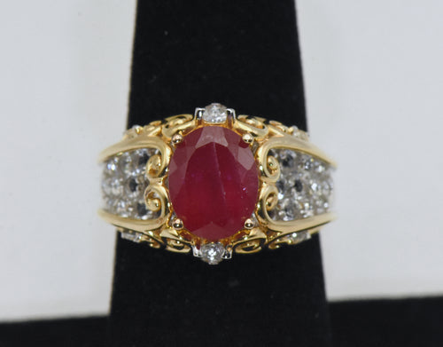 Composite Ruby and Colorless Sapphire Dual Tone Sterling Silver Ring - Size 7