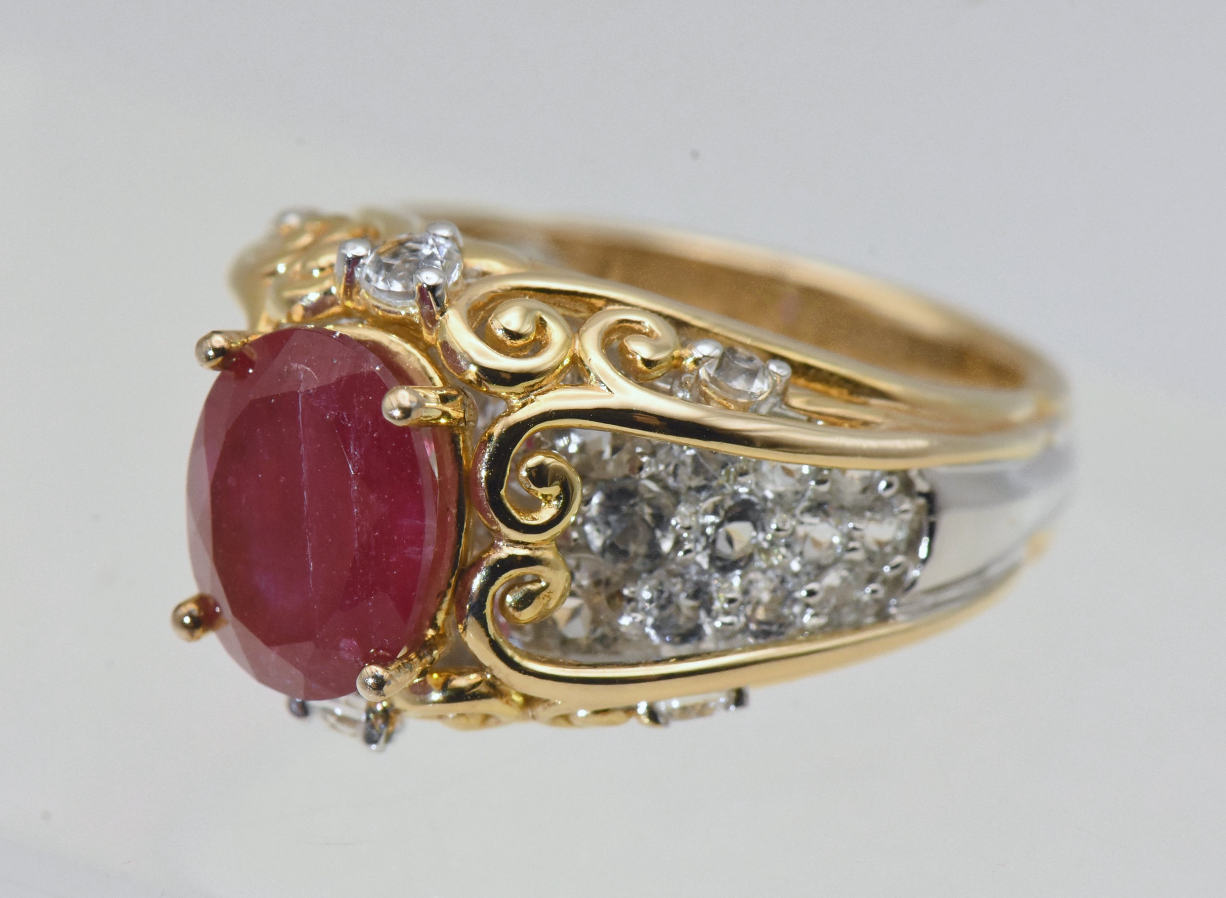 Composite Ruby and Colorless Sapphire Dual Tone Sterling Silver Ring - Size 7