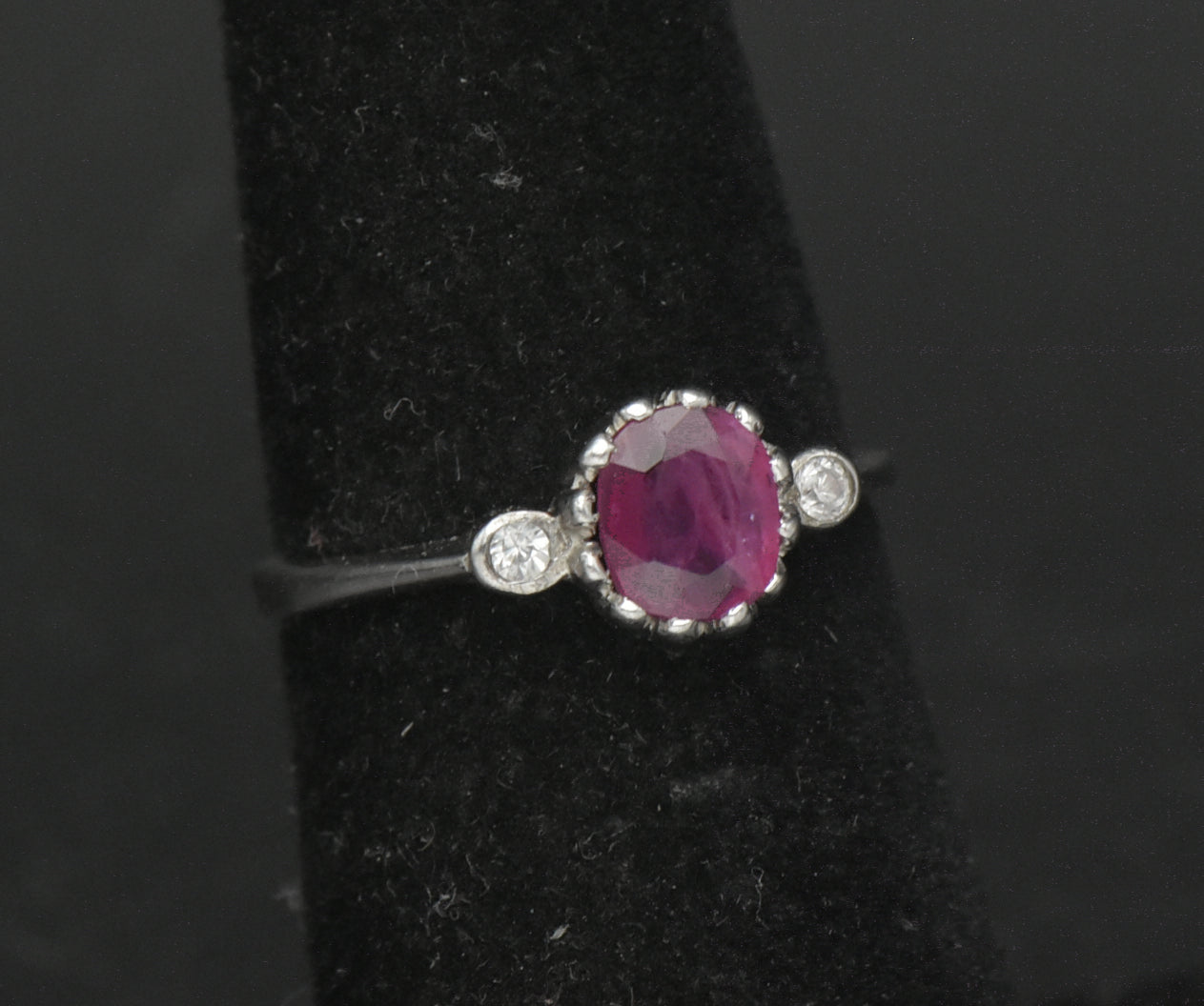 Vintage Ruby and CZ Sterling Silver Ring - Size 5.25