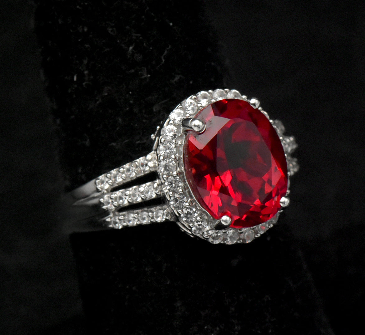 Vintage Synthetic Ruby and Zircon Sterling Silver Ring - Size 7