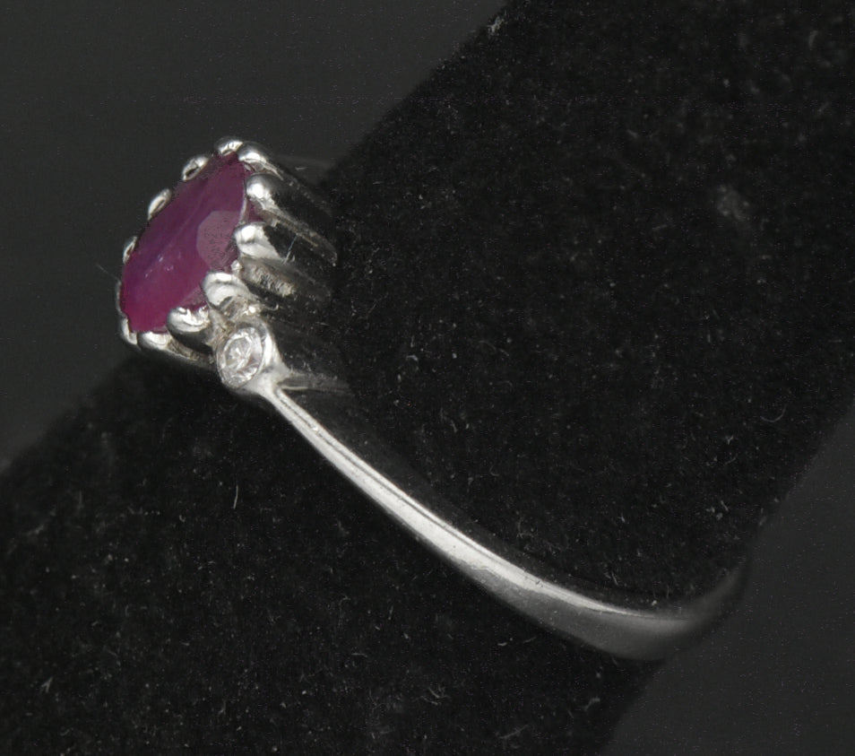 Vintage Ruby and CZ Sterling Silver Ring - Size 5.25