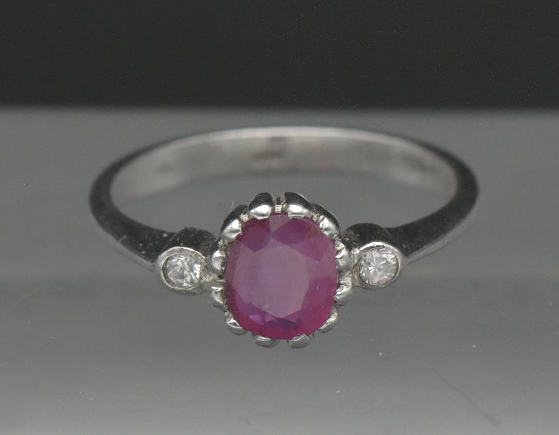 Vintage Ruby and CZ Sterling Silver Ring - Size 5.25