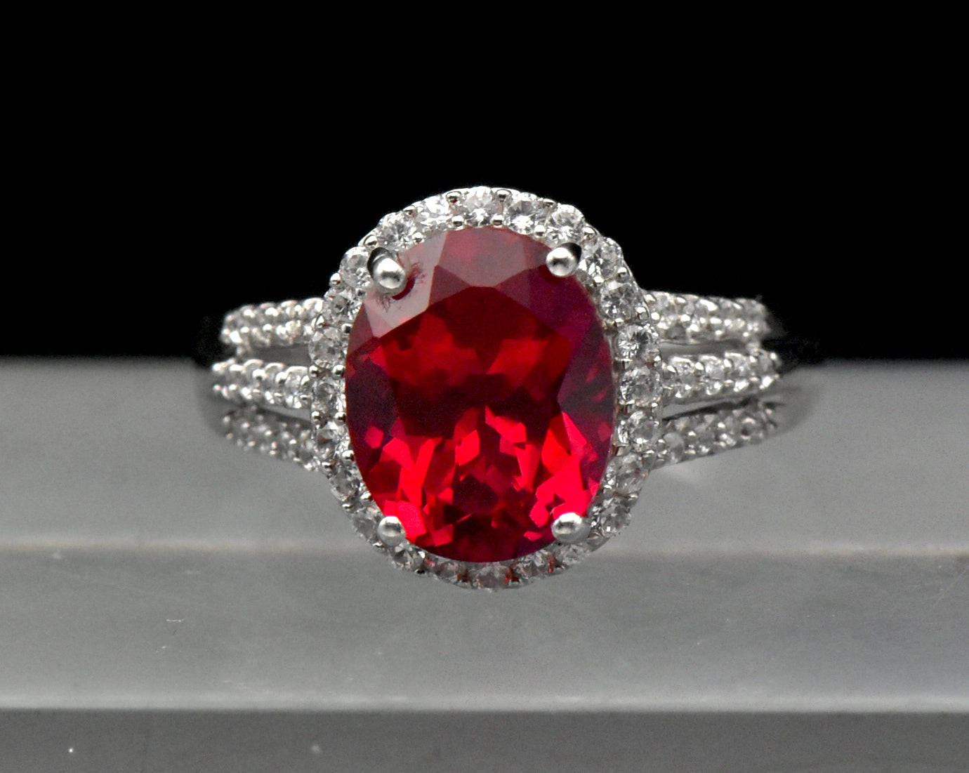 Vintage Synthetic Ruby and Zircon Sterling Silver Ring - Size 7