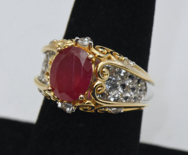 Composite Ruby and Colorless Sapphire Dual Tone Sterling Silver Ring - Size 7
