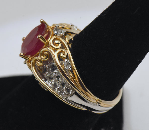 Composite Ruby and Colorless Sapphire Dual Tone Sterling Silver Ring - Size 7