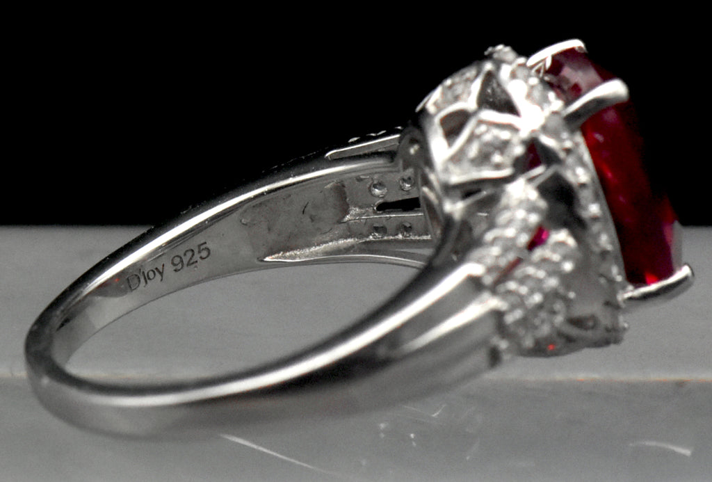 Vintage Synthetic Ruby and Zircon Sterling Silver Ring - Size 7