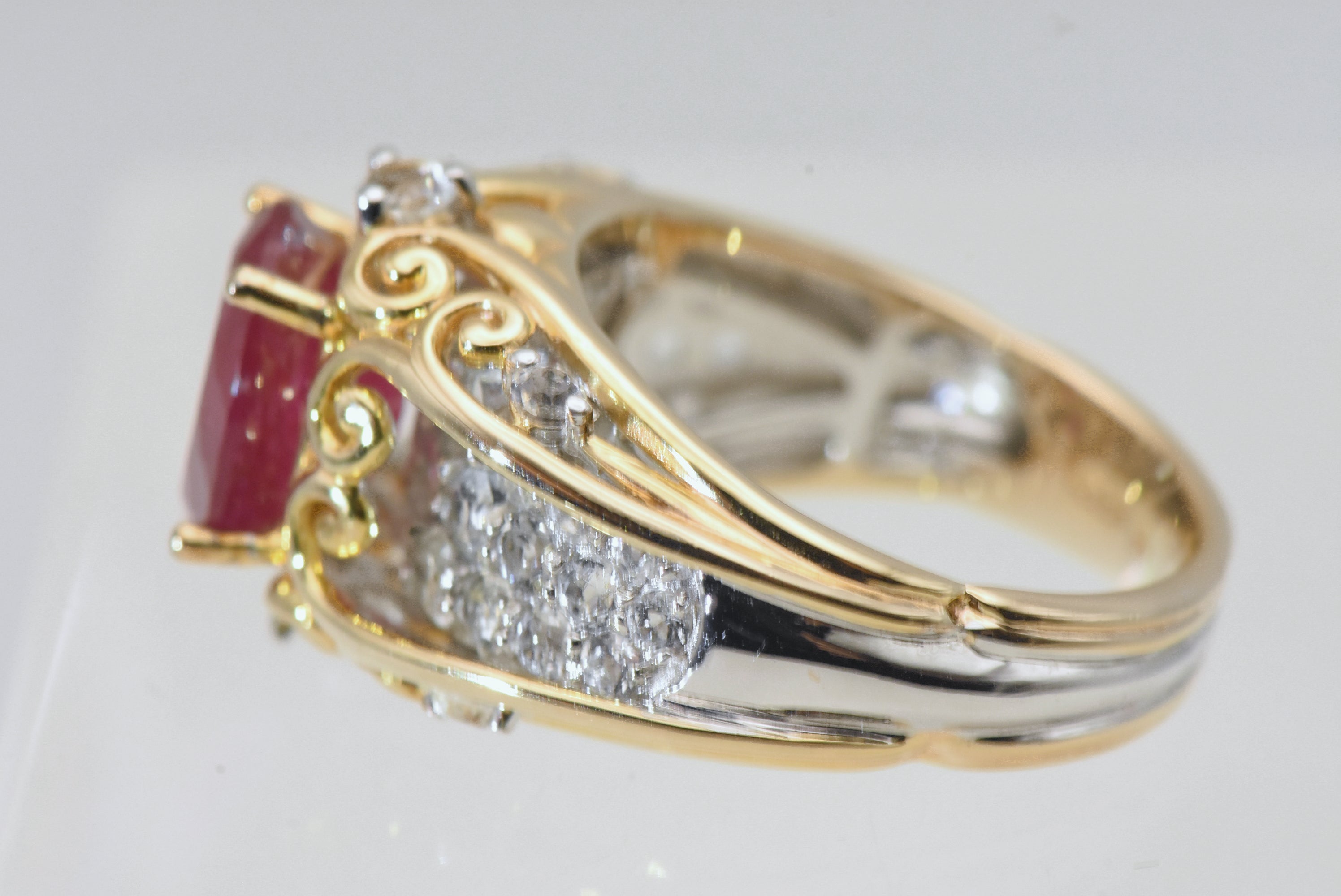 Composite Ruby and Colorless Sapphire Dual Tone Sterling Silver Ring - Size 7