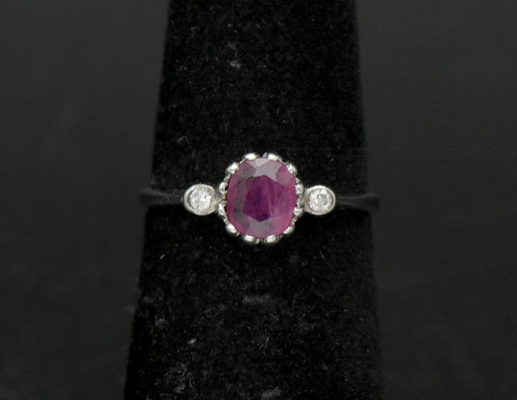 Vintage Ruby and CZ Sterling Silver Ring - Size 5.25