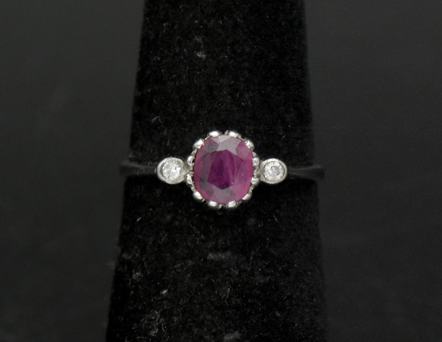 Vintage Ruby and CZ Sterling Silver Ring - Size 5.25