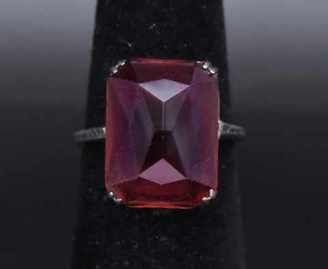 Vintage Sterling Silver Imitation Ruby Ring - Size 5