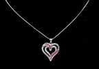 Sterling Silver Heart Pendant with Synthetic Ruby and Colorless Sapphire on Sterling Chain Necklace - 18"