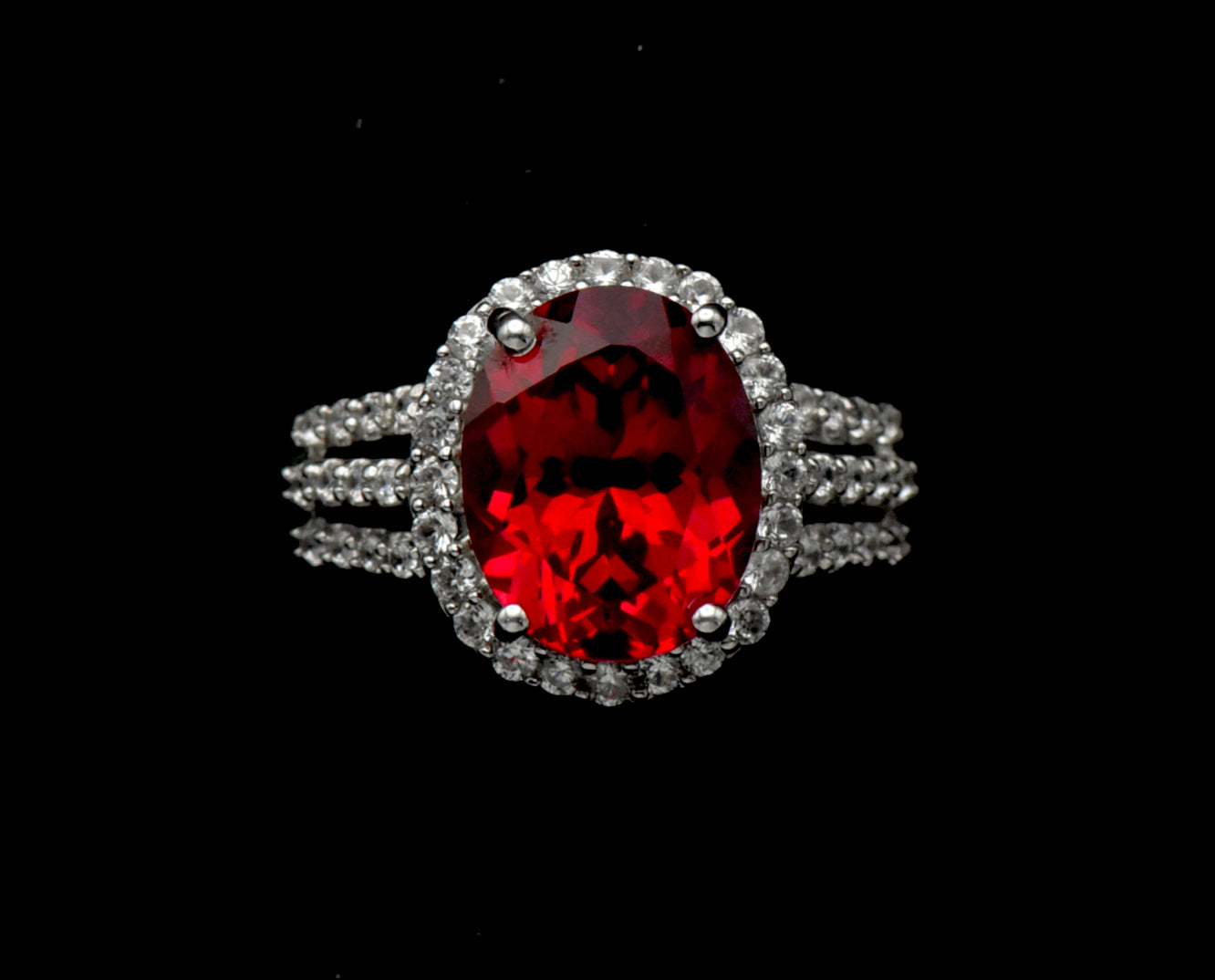Vintage Synthetic Ruby and Zircon Sterling Silver Ring - Size 7