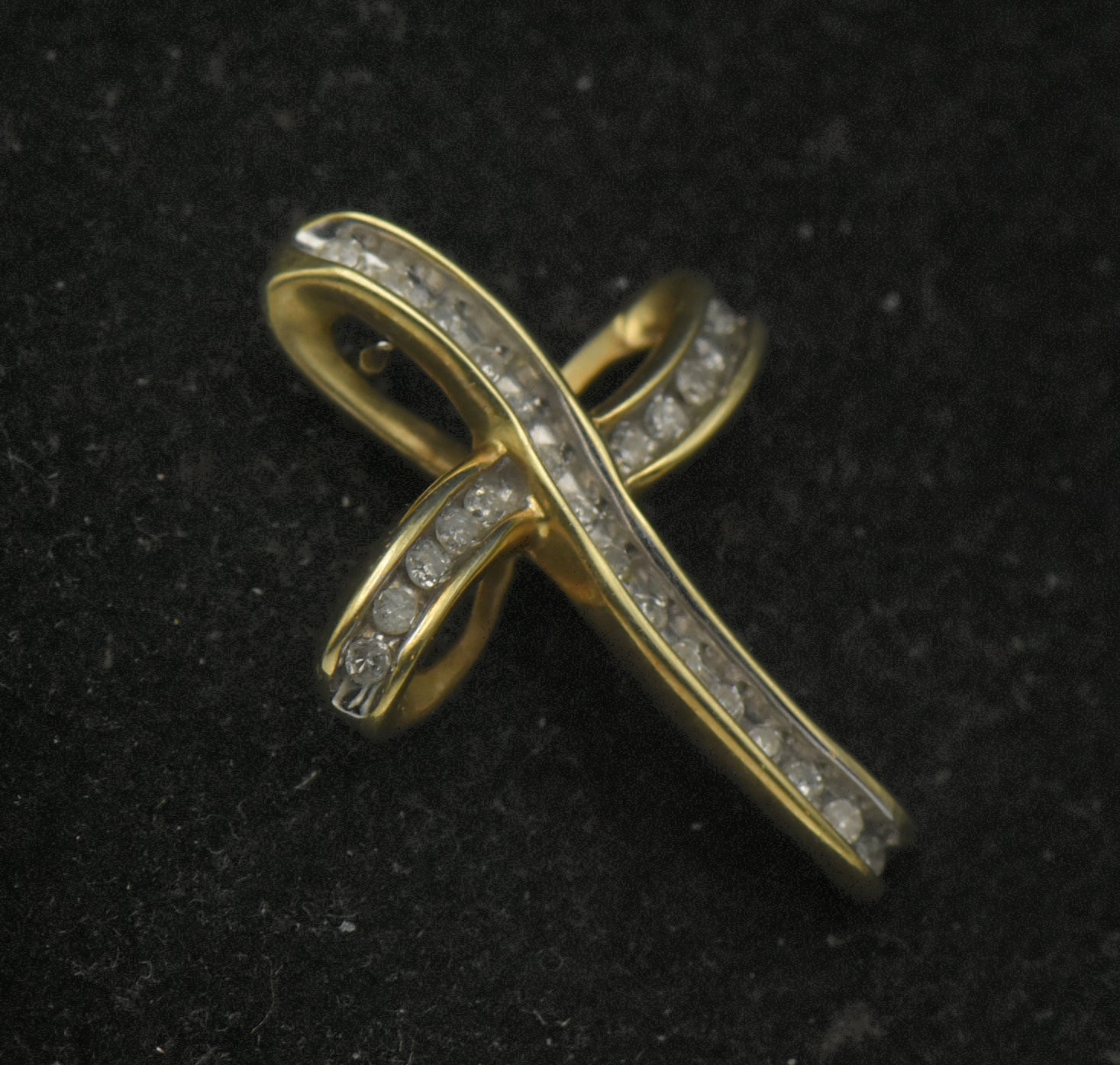 Vintage 10k and Diamonds Ribbon Cross Pendant