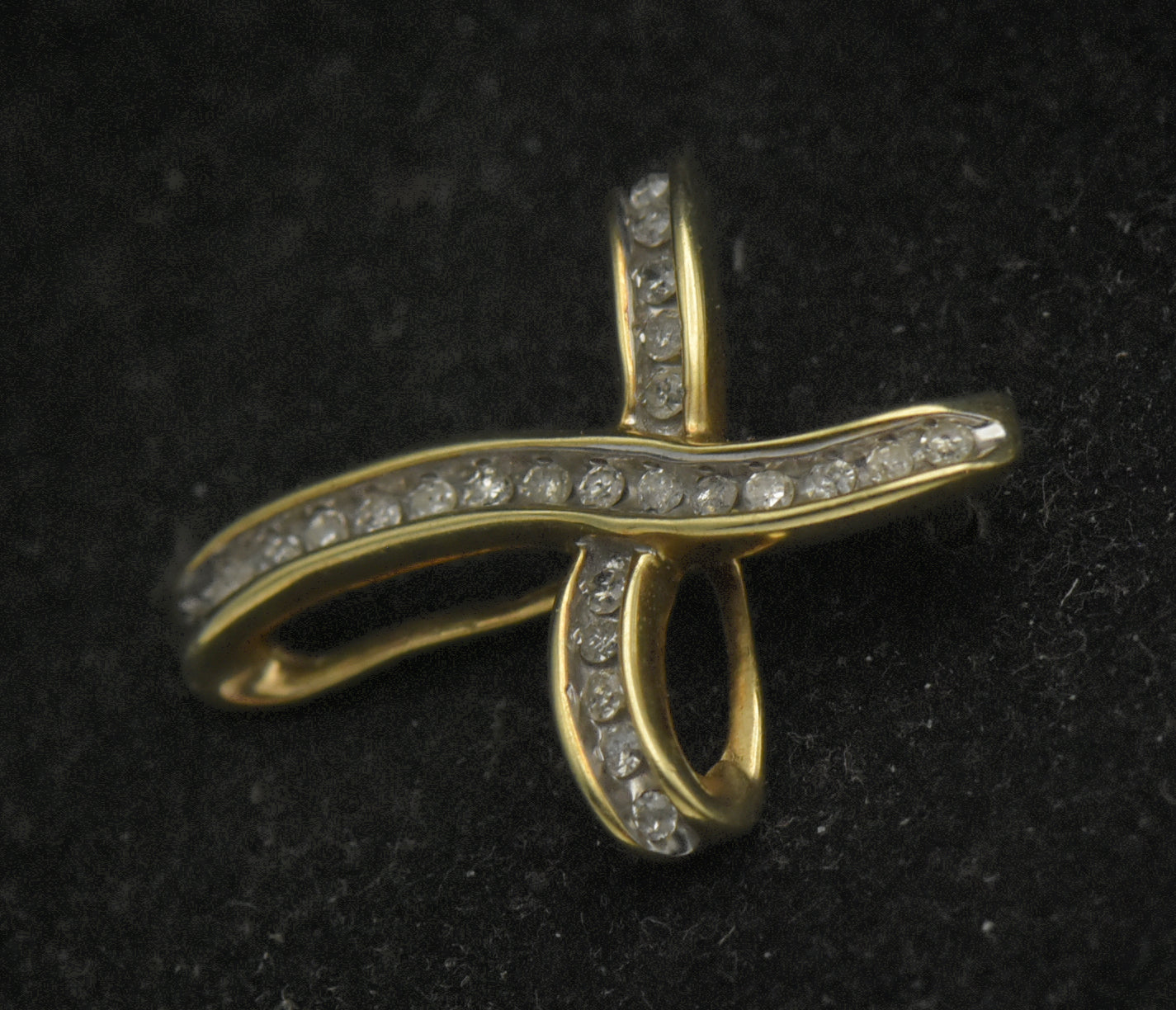 Vintage 10k and Diamonds Ribbon Cross Pendant