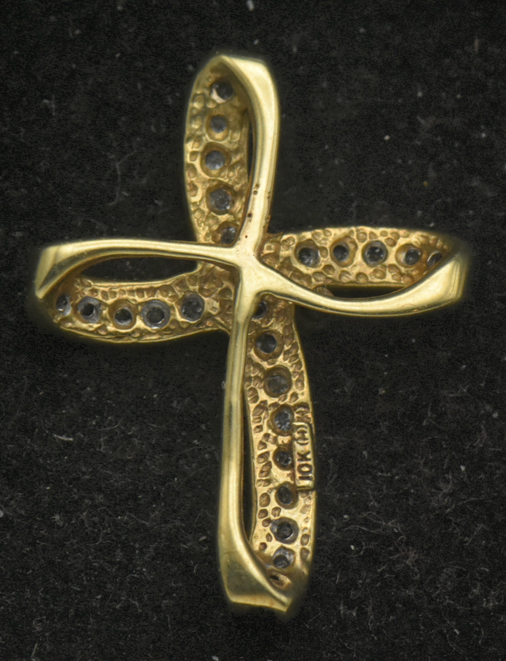 Vintage 10k and Diamonds Ribbon Cross Pendant