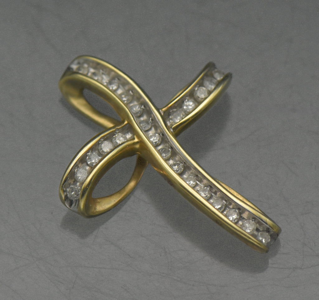 Vintage 10k and Diamonds Ribbon Cross Pendant