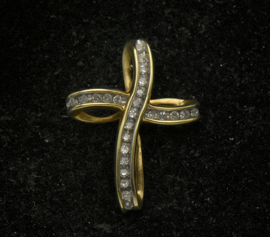 Vintage 10k and Diamonds Ribbon Cross Pendant