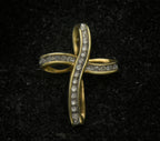 Vintage 10k and Diamonds Ribbon Cross Pendant