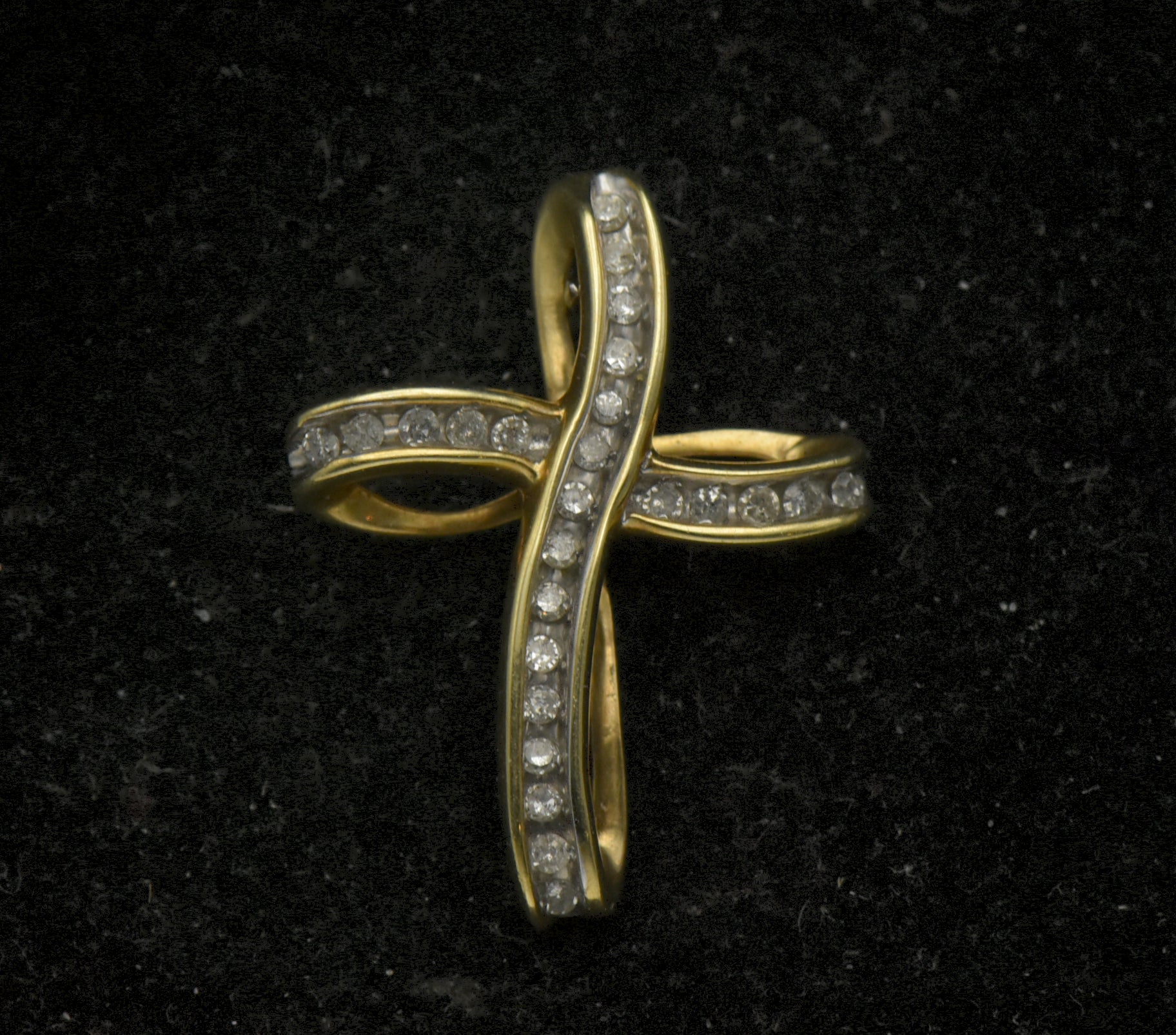 Vintage 10k and Diamonds Ribbon Cross Pendant