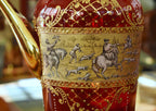 Vintage Handmade Italian Ruby Red Glass and Gilding Hunting Scene Pitcher