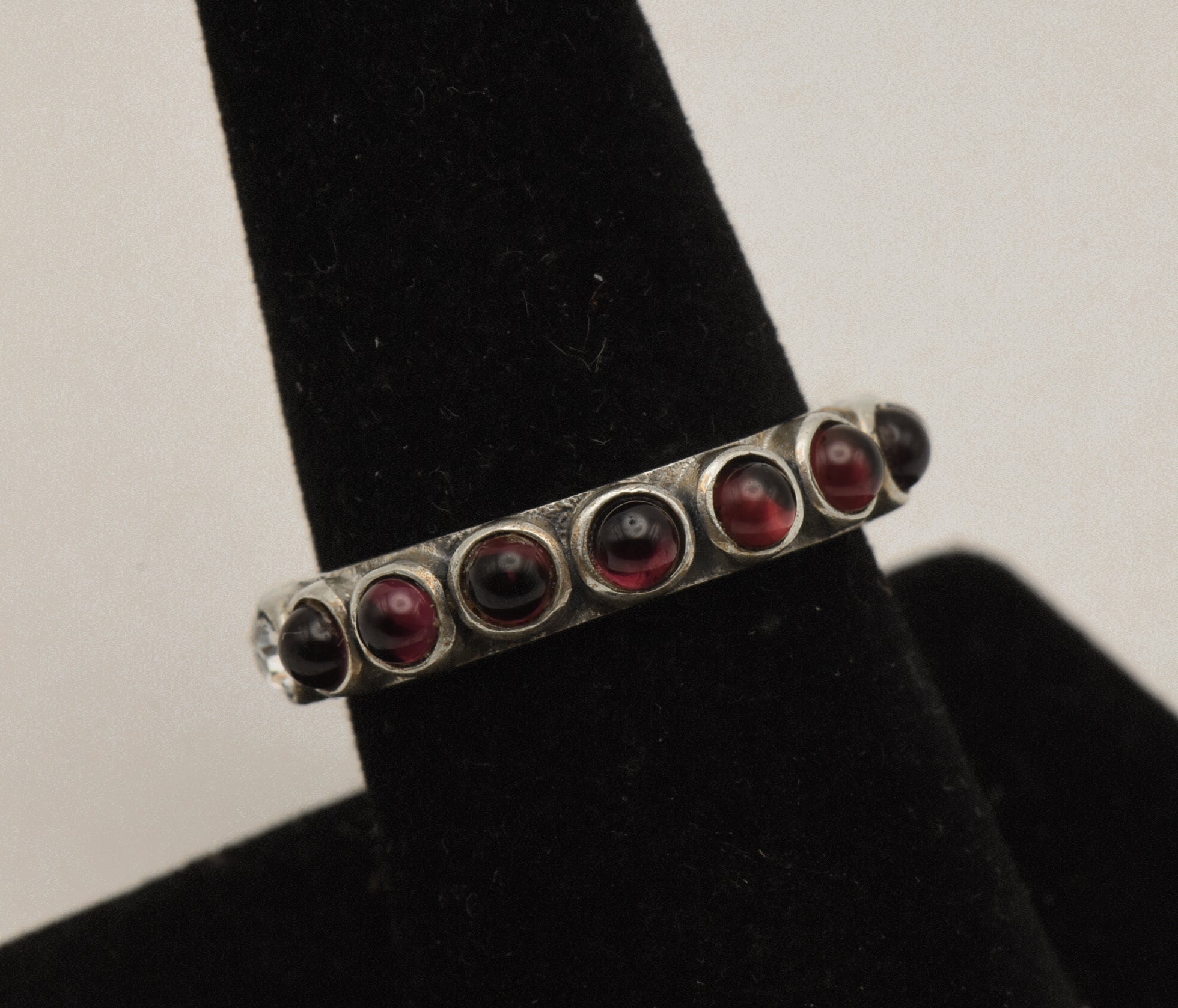 Vintage Handmade Garnet and Rhinestone Sterling Silver Ring - Size 8