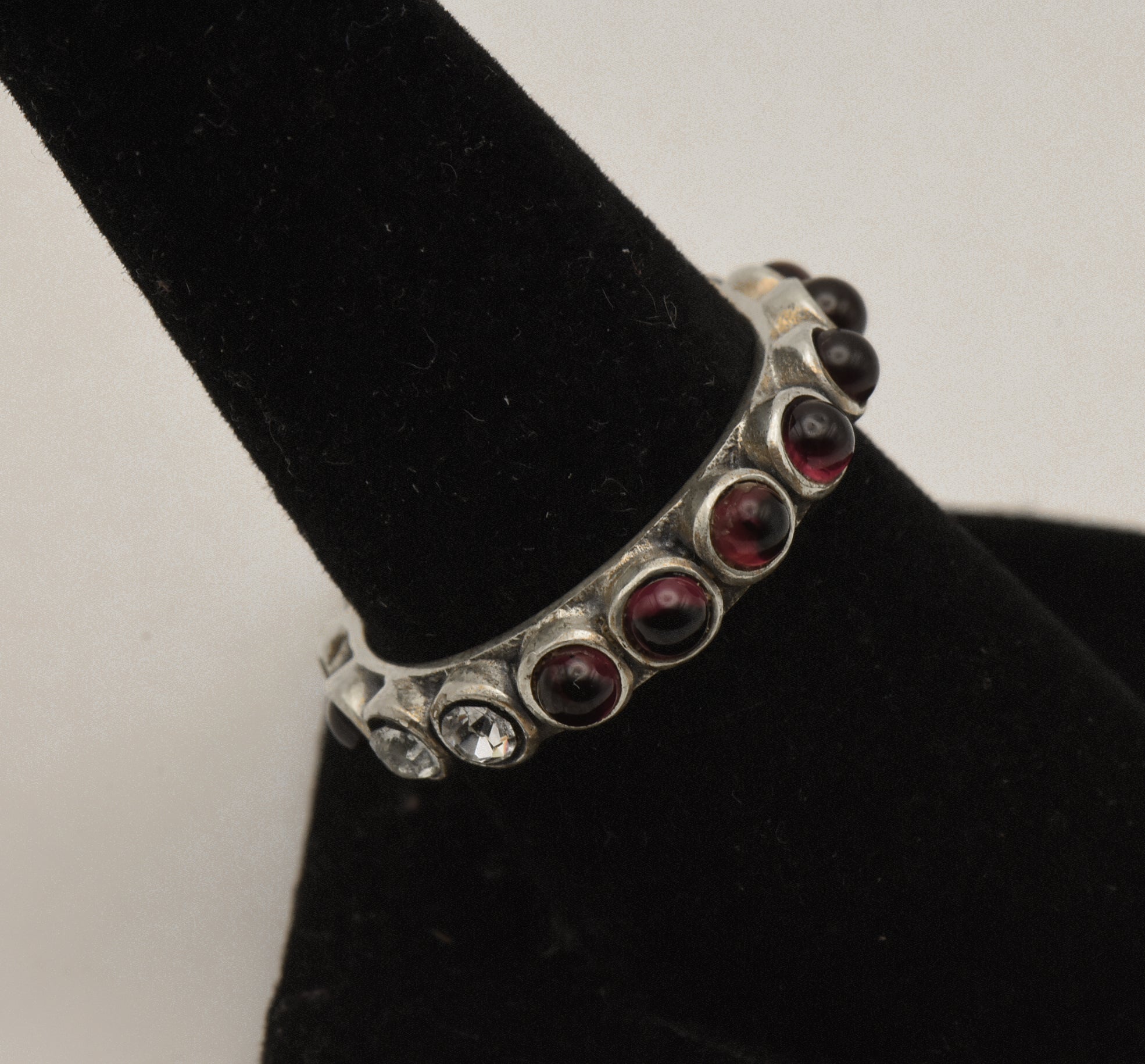 Vintage Handmade Garnet and Rhinestone Sterling Silver Ring - Size 8