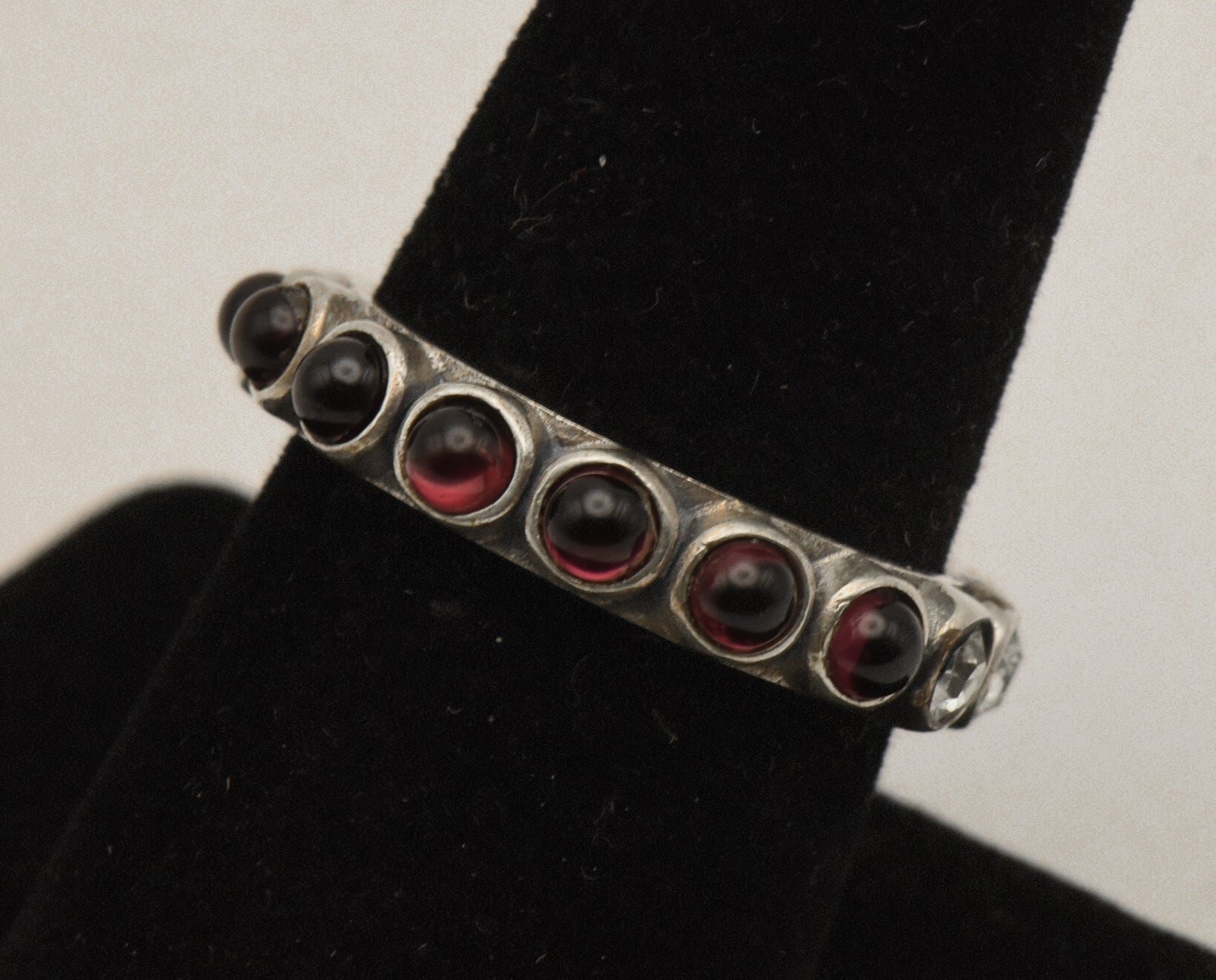 Vintage Handmade Garnet and Rhinestone Sterling Silver Ring - Size 8