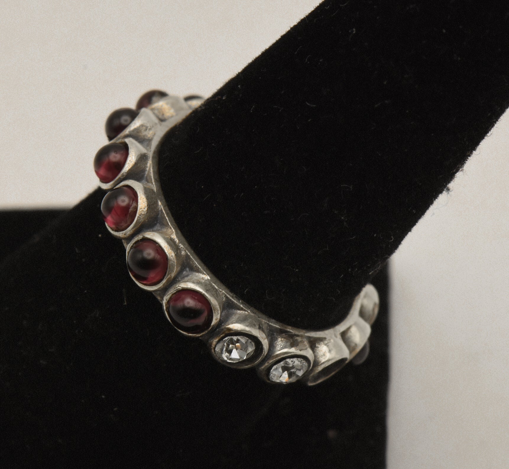 Vintage Handmade Garnet and Rhinestone Sterling Silver Ring - Size 8