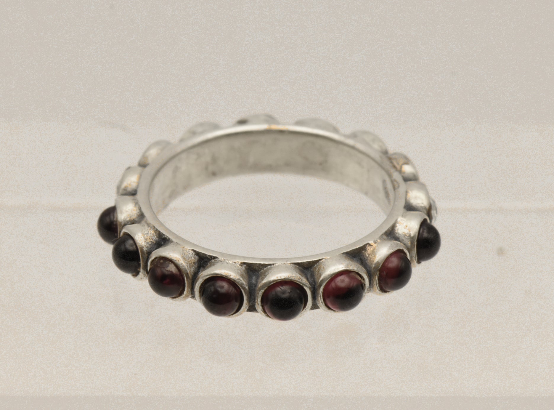 Vintage Handmade Garnet and Rhinestone Sterling Silver Ring - Size 8