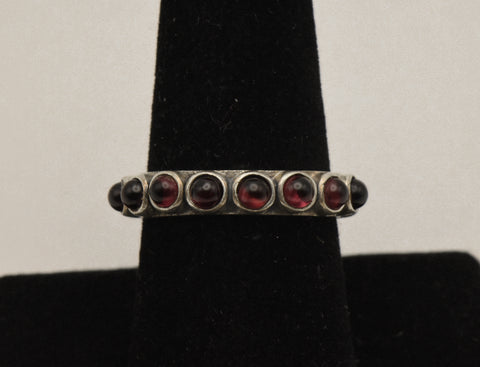 Vintage Handmade Garnet and Rhinestone Sterling Silver Ring - Size 8