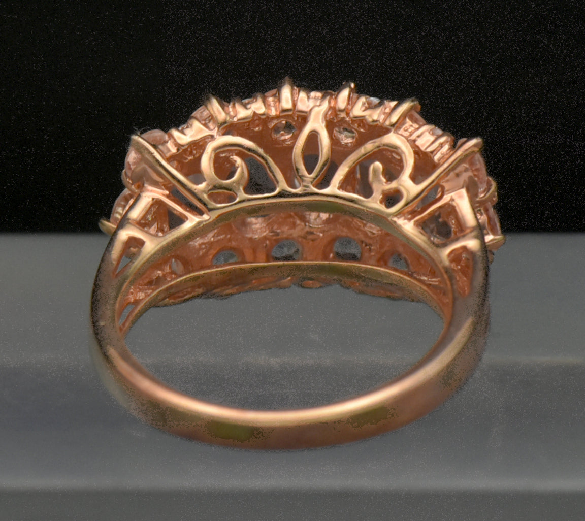 Vintage Morganite and Zircon Rose Gold Tone Sterling Silver Ring - Size 7