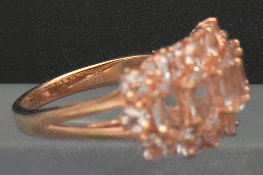 Vintage Morganite and Zircon Rose Gold Tone Sterling Silver Ring - Size 7