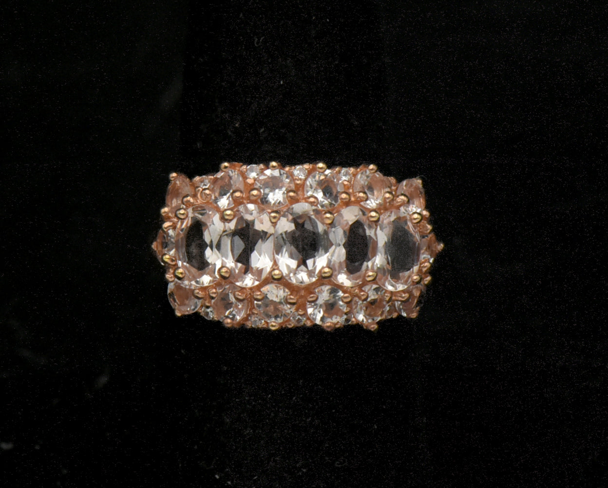 Vintage Morganite and Zircon Rose Gold Tone Sterling Silver Ring - Size 7