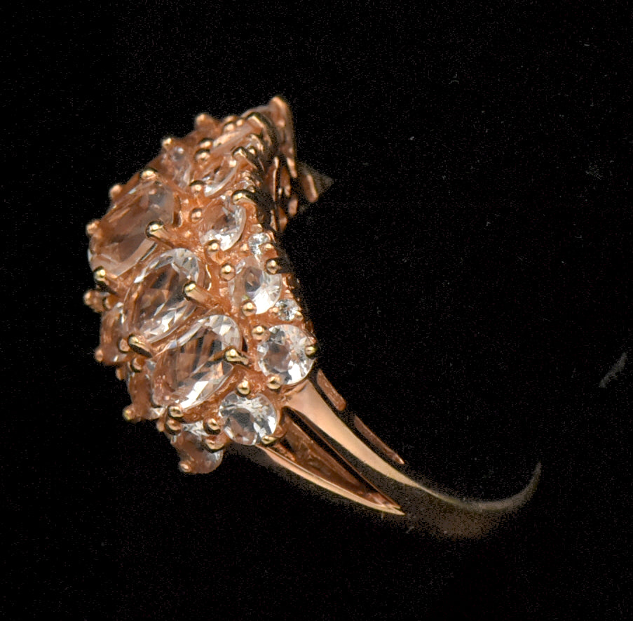 Vintage Morganite and Zircon Rose Gold Tone Sterling Silver Ring - Size 7