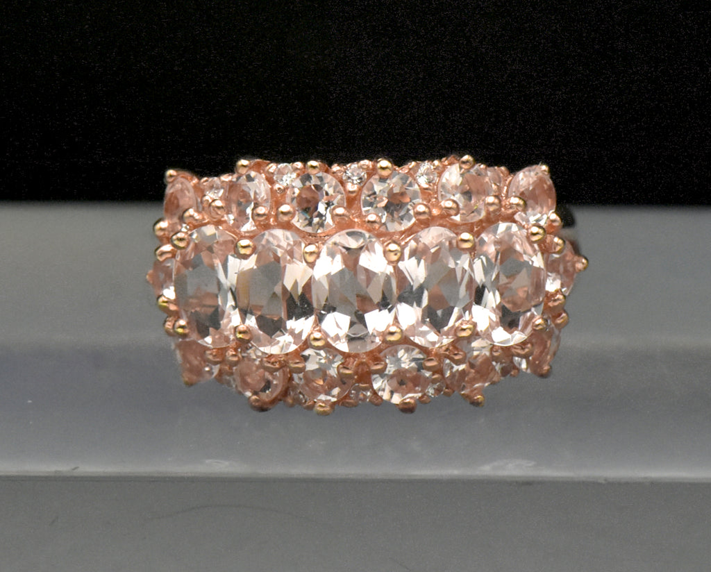 Vintage Morganite and Zircon Rose Gold Tone Sterling Silver Ring - Size 7