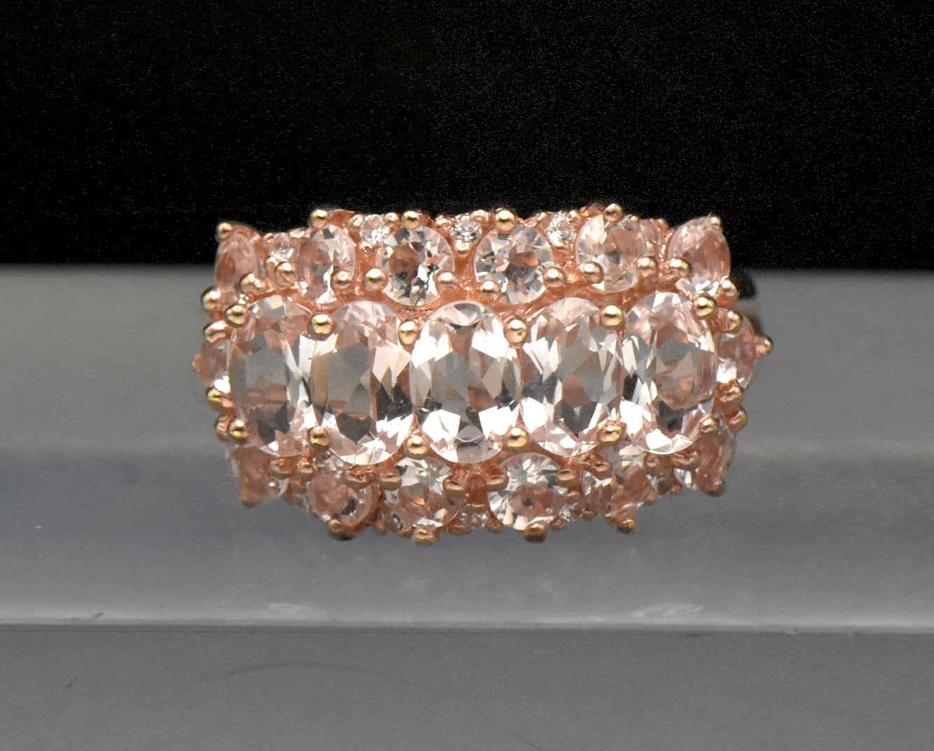 Vintage Morganite and Zircon Rose Gold Tone Sterling Silver Ring - Size 7