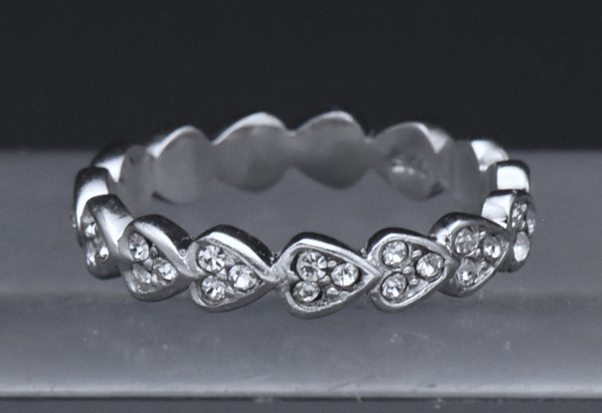 Sterling Silver Rhinestone Heart Band - Size 8.5