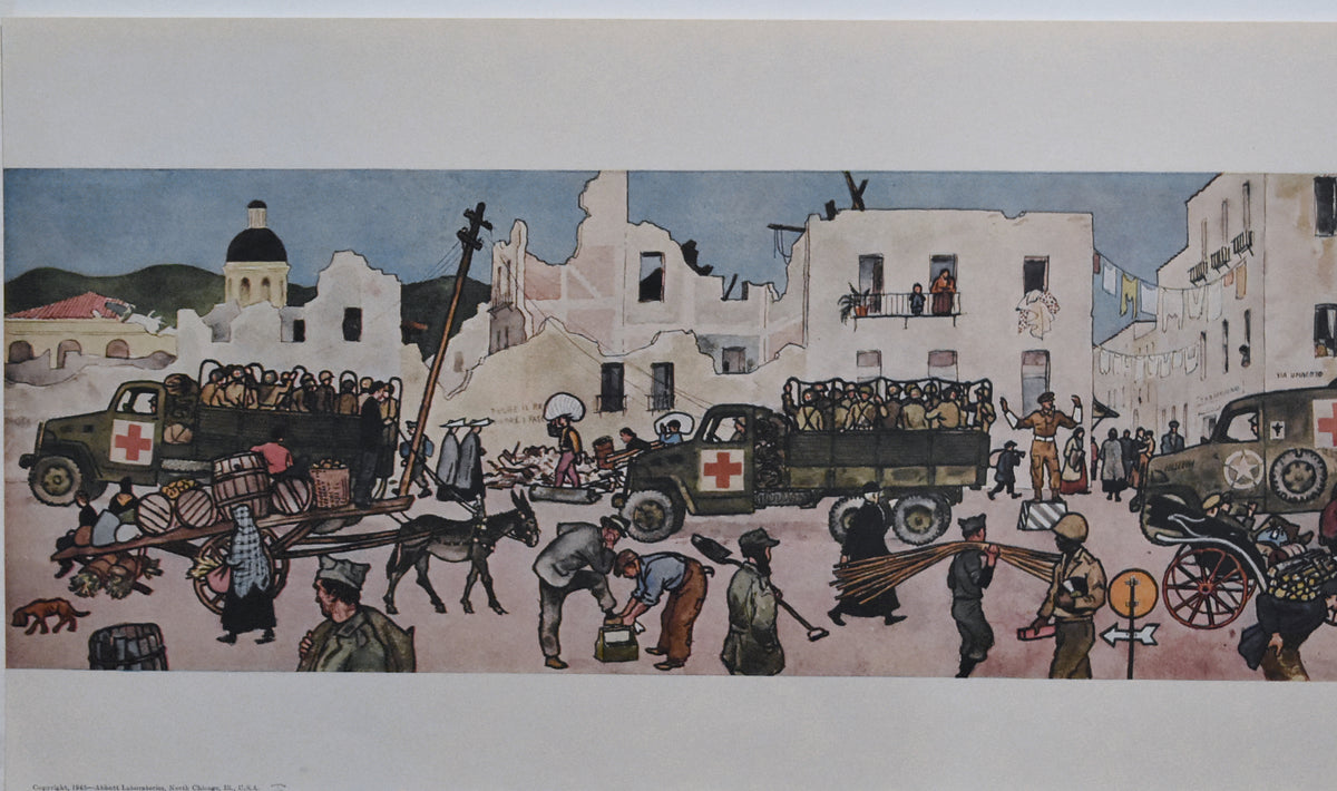 Vintage WWII Art Lithograph "Italian Rush Hour" by Joseph Hirsch