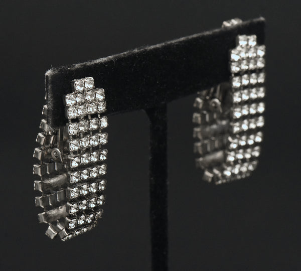 Vintage Rhinestone Mesh Clip On Earrings