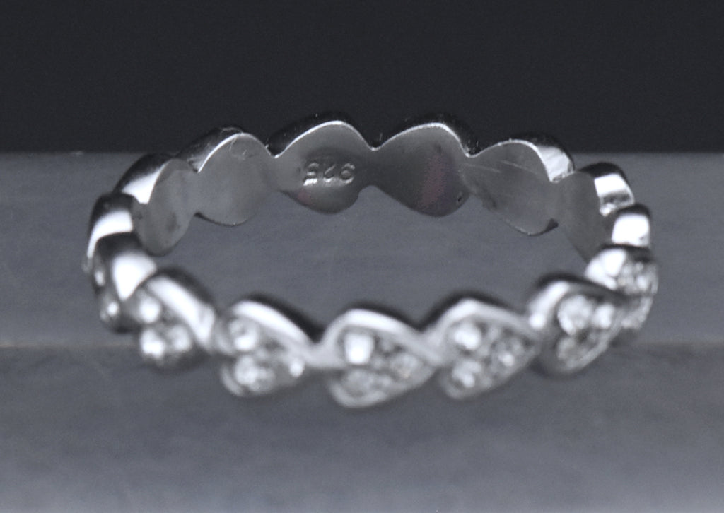 Sterling Silver Rhinestone Heart Band - Size 8.5
